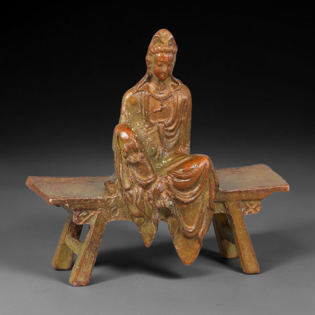 A Chinese Bronze Bench-Seated Guanyin Figure, 14AJ (1 of 3)
