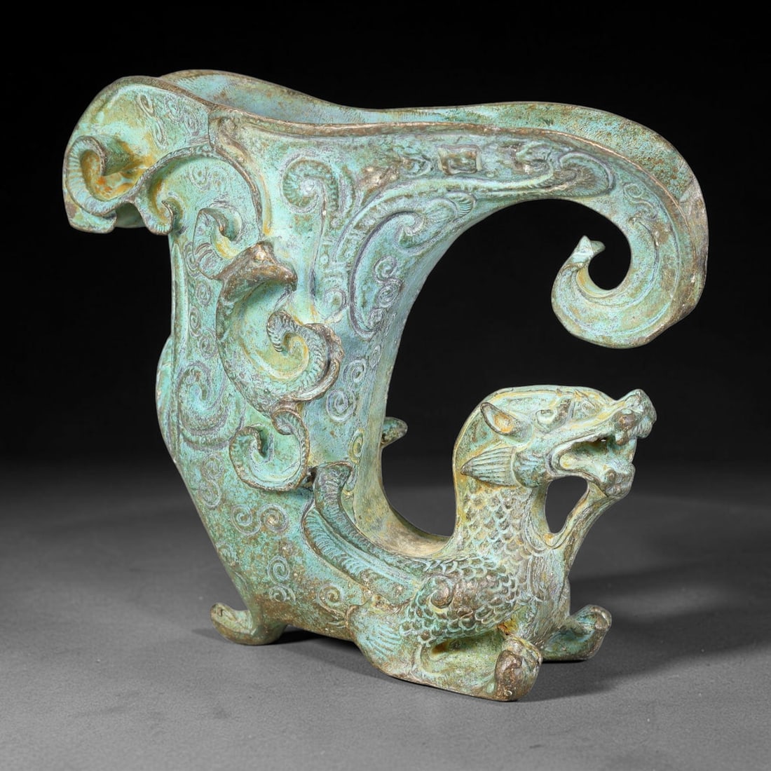 A Chinese Archaic-Style Bronze Dragon-Form Rhyton Libation Vessel, 20AJ (1 of 3)