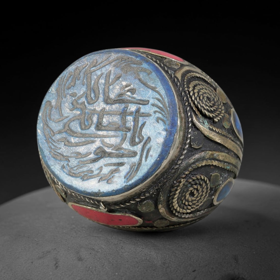 Vintage Islamic Handcrafted Silver Plated Calligraphic Talisman Statement Ring, 36AJ (1 of 2)