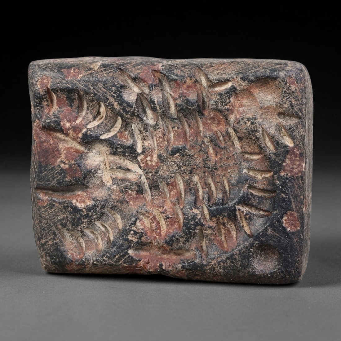 Ancient Elamite Civilization Double-Convex Intaglio Stone Seal Bead (3200-539 BCE), 94AJ: This ancient double-convex intaglio stone seal bead originates from Elamite Civilization, utilised for administrative and talismanic sealing practices within Southwest Iranian ancient cultural spheres