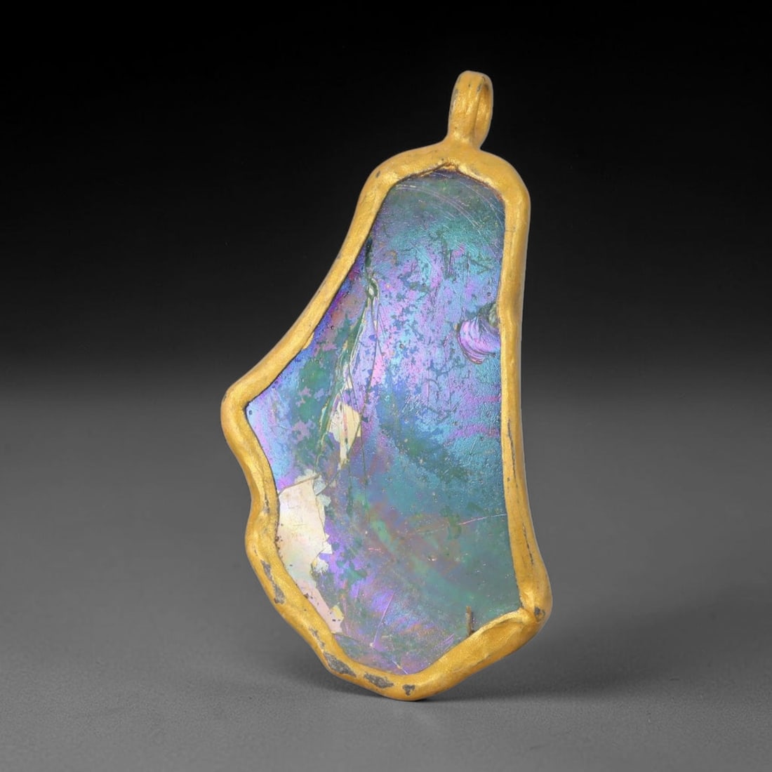 Ancient Roman Glass Slag in Modern Gilt-Edge Pendant, 63AK (1 of 2)
