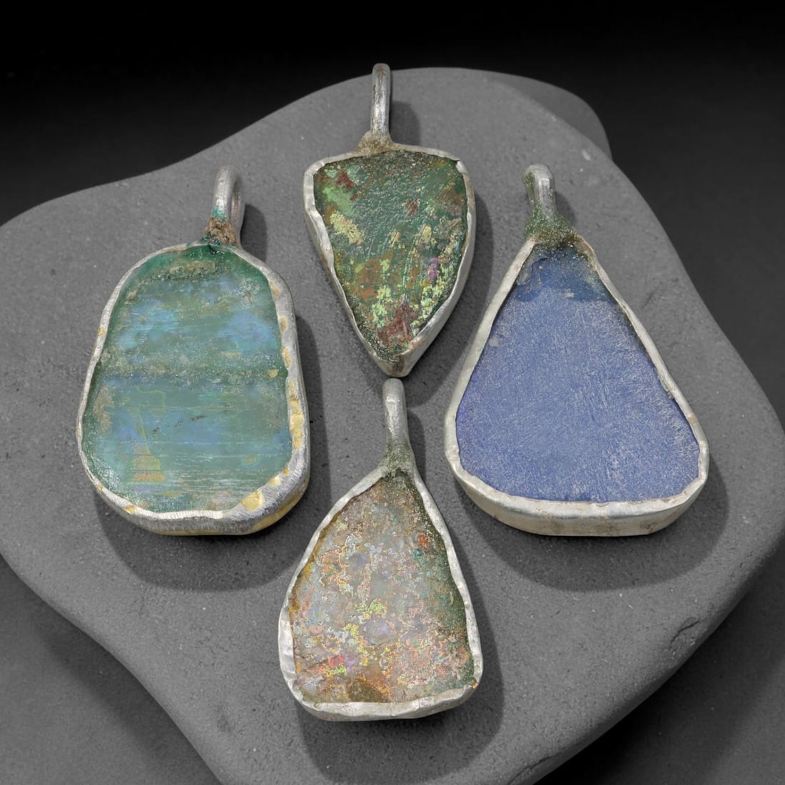 Ancient Roman Glass Silver-Mounted Pendants (509 BCE-476 CE), 91AK (1 of 2)