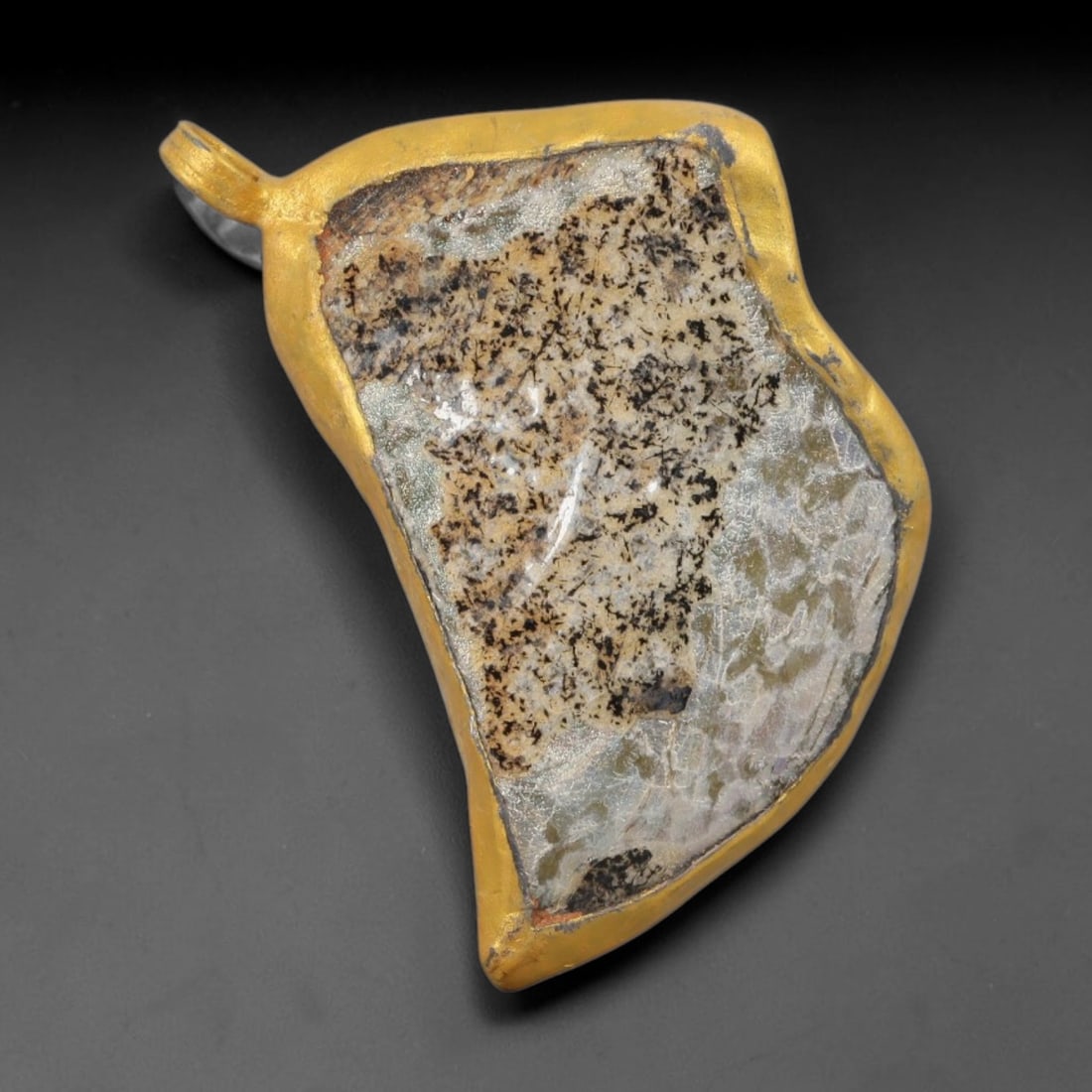 Ancient Roman Glass Slag in Modern Gilt-Edge Pendant, 62AK (1 of 2)