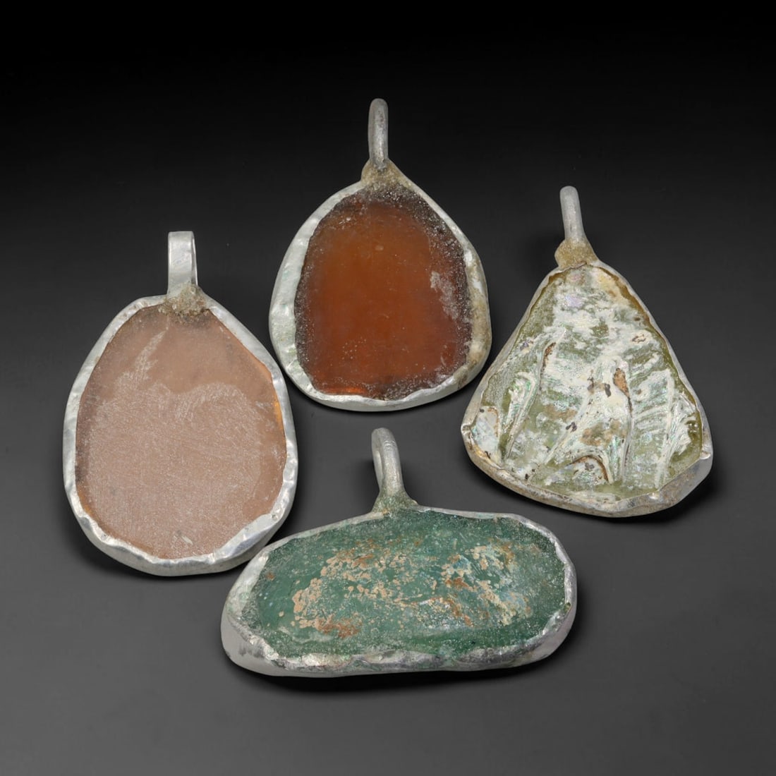 Ancient Roman Glass Silver-Mounted Pendants (509 BCE-476 CE), 92AK (1 of 2)