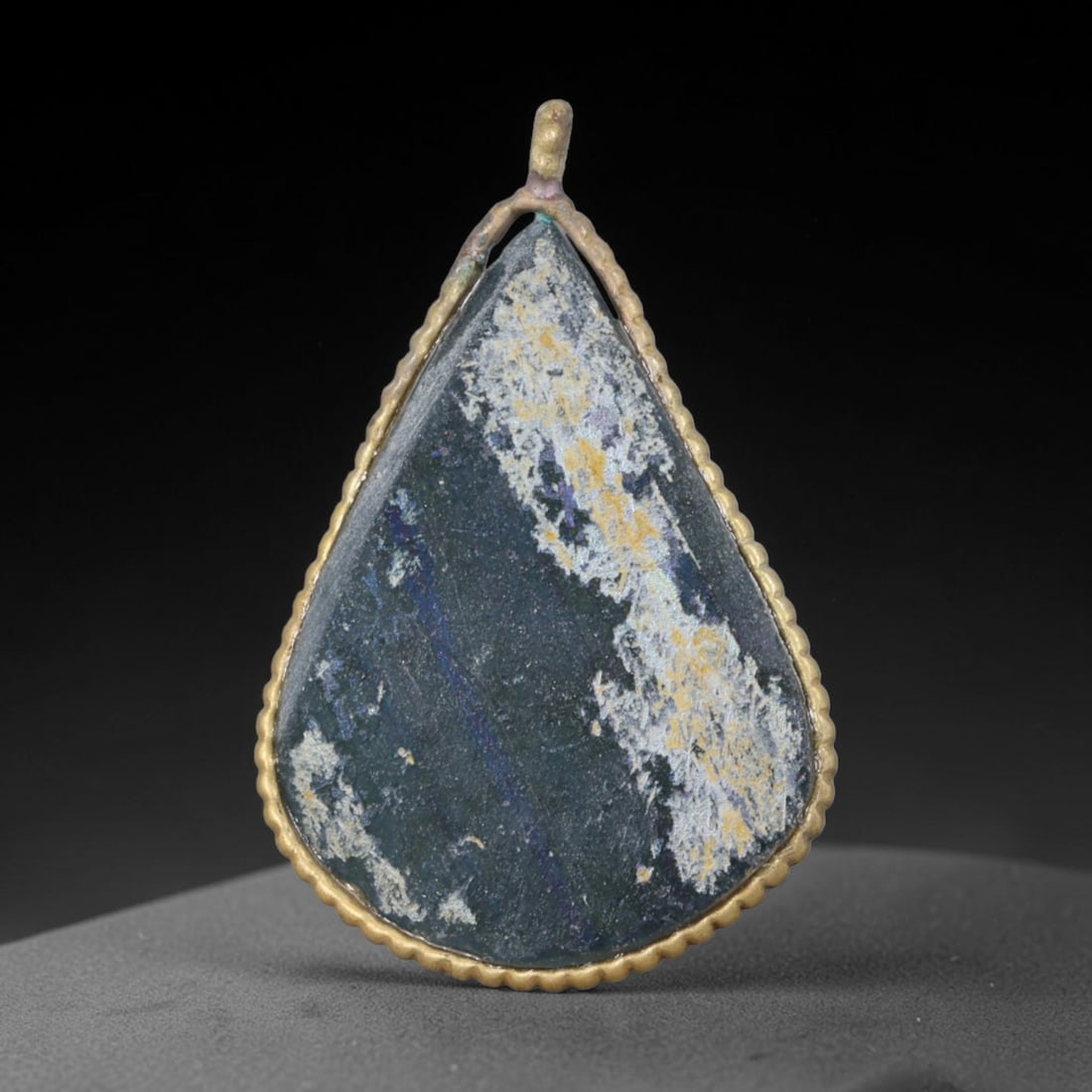 Ancient Roman Glass Slag in Modern Gilt-Edge Pendant, 70AK (1 of 2)