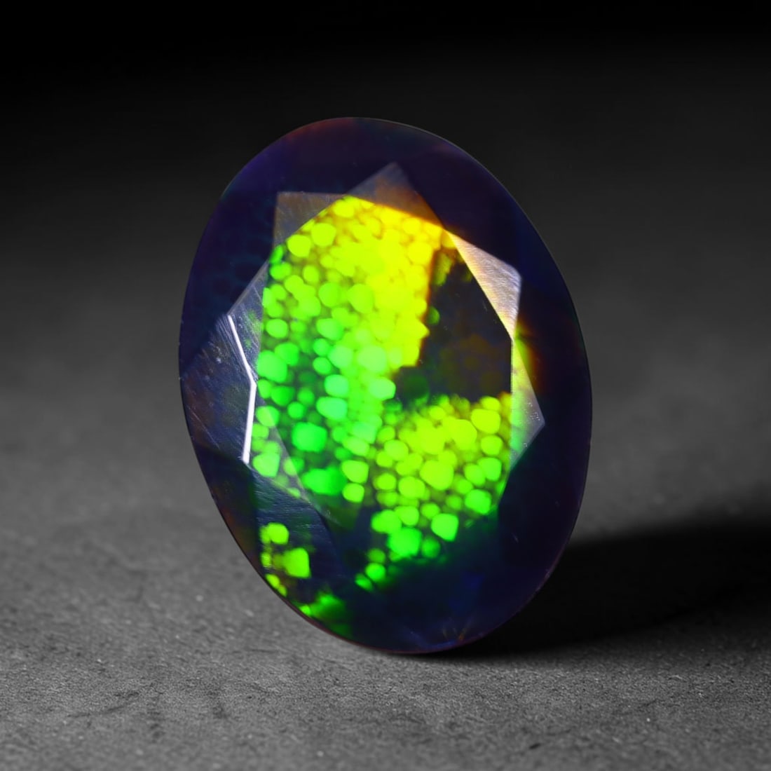 1.00 Ct Black Opal Faceted Cut Polished - Ethiopian Opal - 9x7mm , 931C: No Reserve Gems Auction Subject: Natural Ethiopian Welo Black Opal Origin: Ethiopia Treatment: Smoked