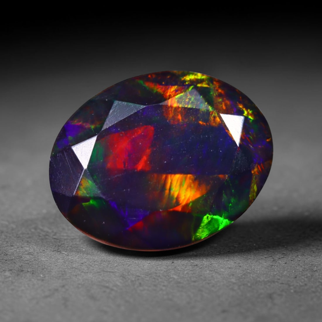 1.30 Ct Black Opal Faceted Cut Polished - Ethiopian Opal - 10x7mm , 935C: No Reserve Gems Auction Subject: Natural Ethiopian Welo Black Opal Origin: Ethiopia Treatment: Smoked