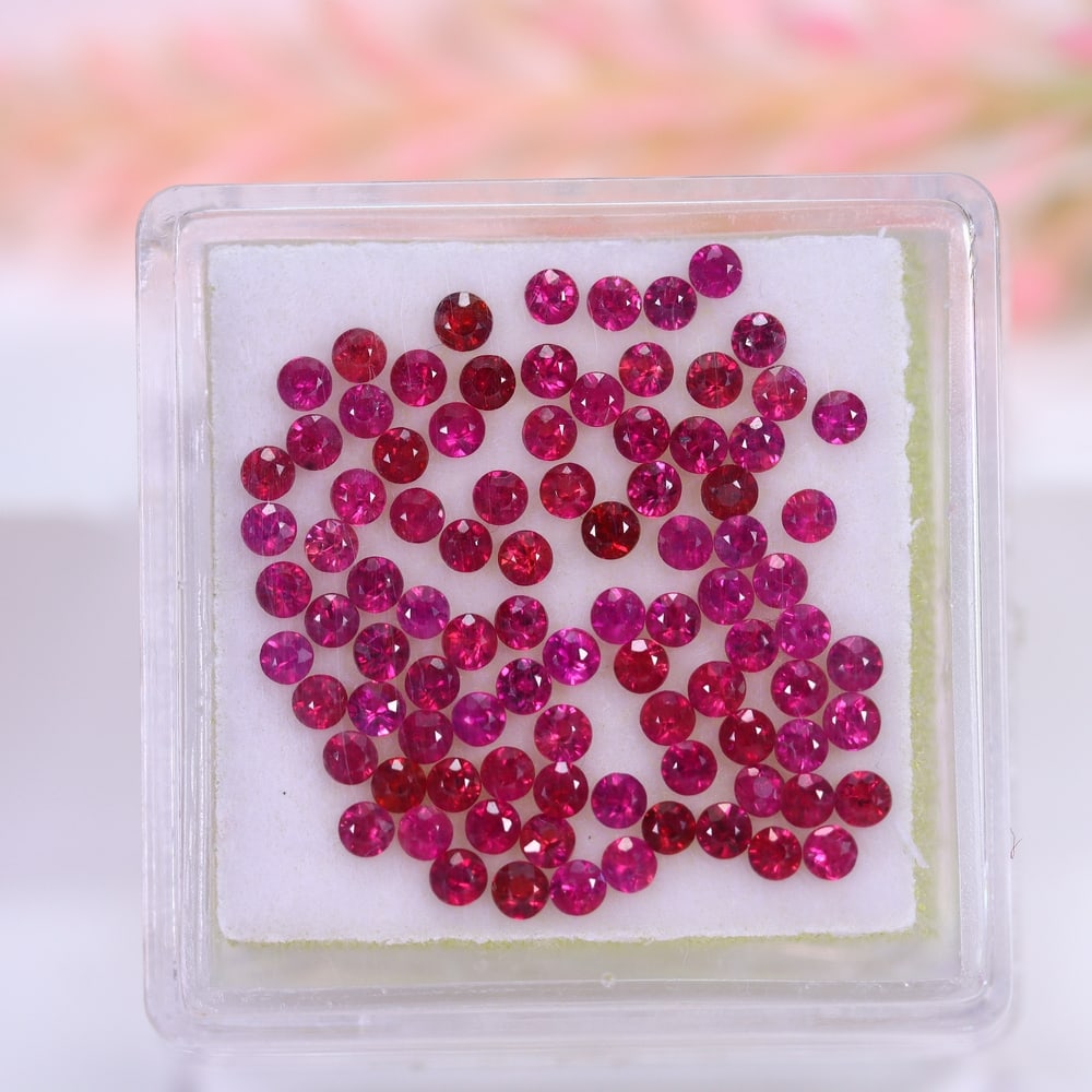 2.55Ct Heated Ruby Set - 1.7mm Round Diamond Cut , 903E - 2