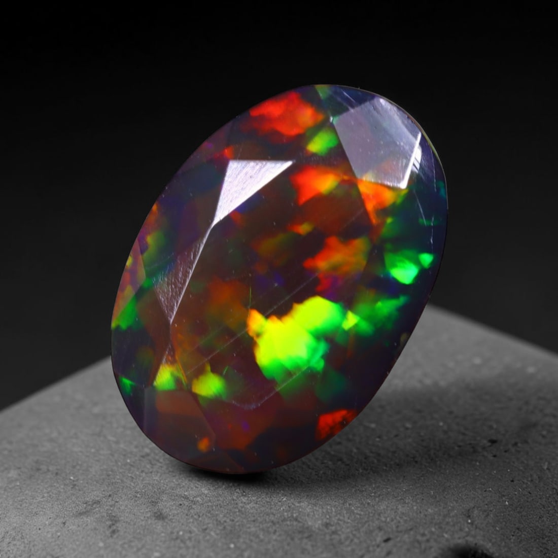 1.26 Ct Black Opal Faceted Cut Polished - Ethiopian Opal - 9x6mm , 918C: No Reserve Gems Auction Subject: Natural Ethiopian Welo Black Opal Origin: Ethiopia Treatment: Smoked