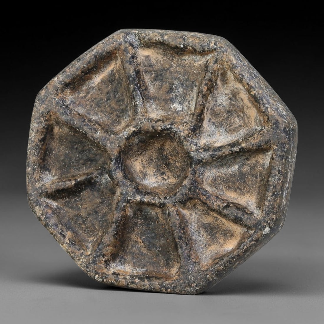 Ancient Achaemenid Persian Empire Octagonal Stone Stamp Seal (550-330 BCE), 18AK: This octagonal carved stone stamp seal originates from the Achaemenid Persian Empire, produced for administrative and talismanic sealing purposes typical of early imperial Persian lapidary craft. The 
