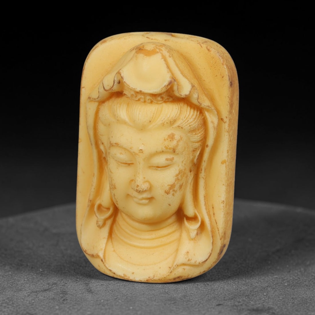 A Chinese Guanyin Head Portrait Carved Tagua Nut Pendant Amulet, 86BC (1 of 2)