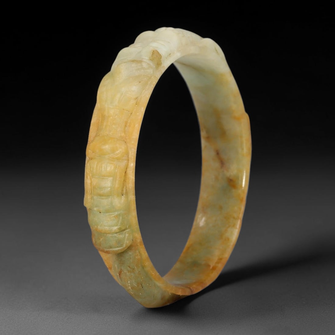 Natural Burmese Type A Jadeite Jade Carving Bangle Bracelet, 75AL (1 of 2)