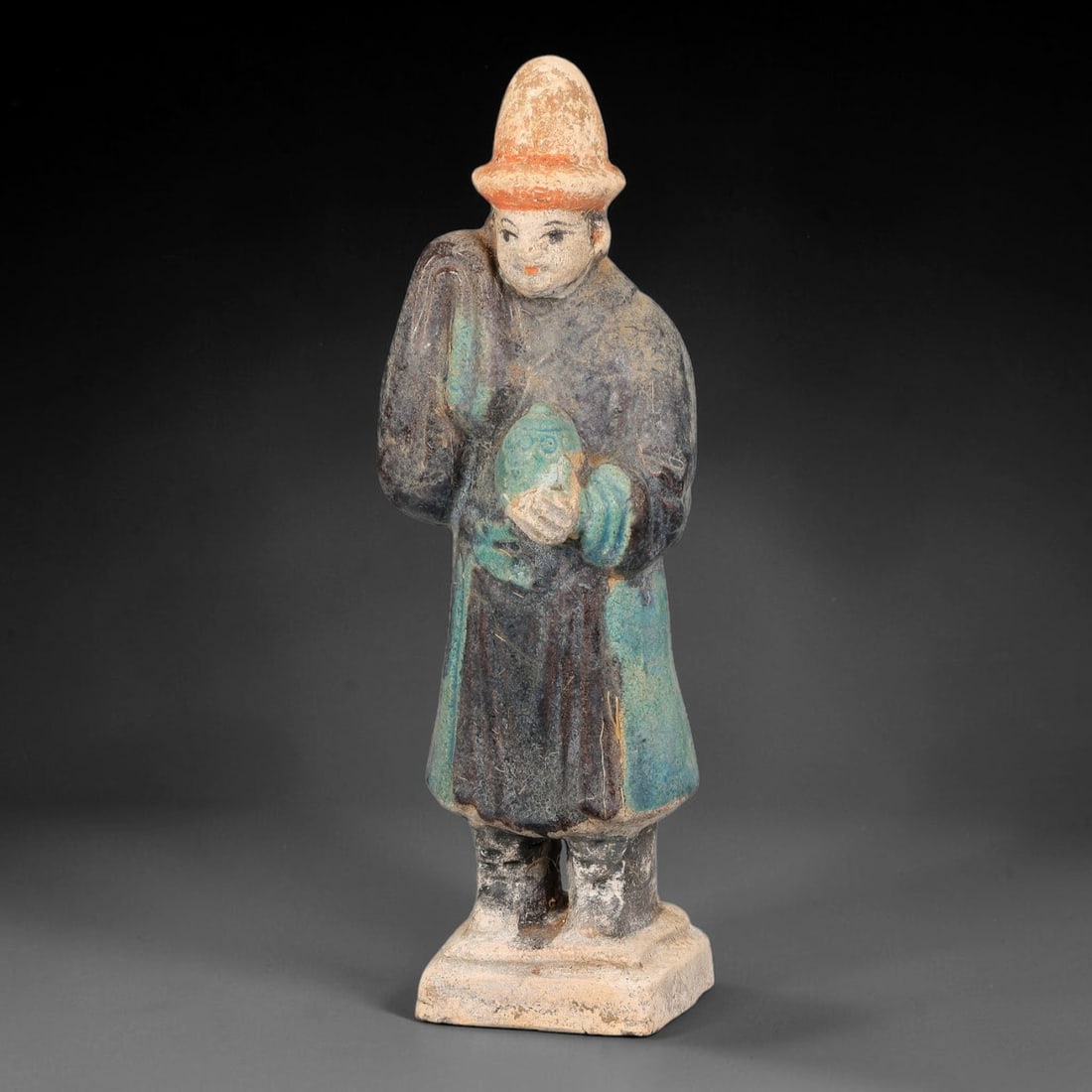 A Chinese Ming Dynasty Glazed Terracotta Male Attendant Figurine, 81AL (1 of 3)