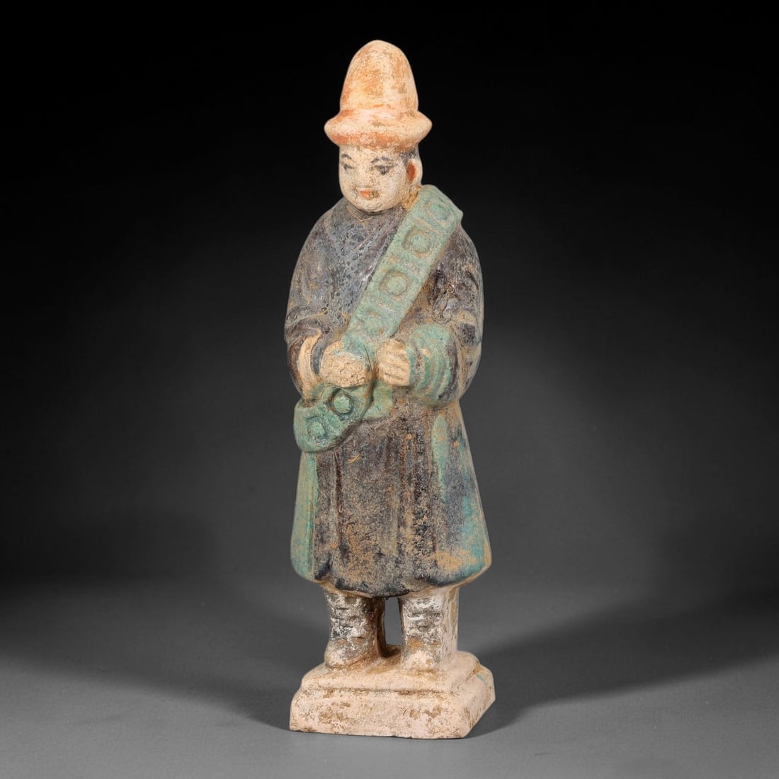 A Chinese Ming Dynasty Glazed Terracotta Male Attendant Figurine, 80AL (1 of 3)