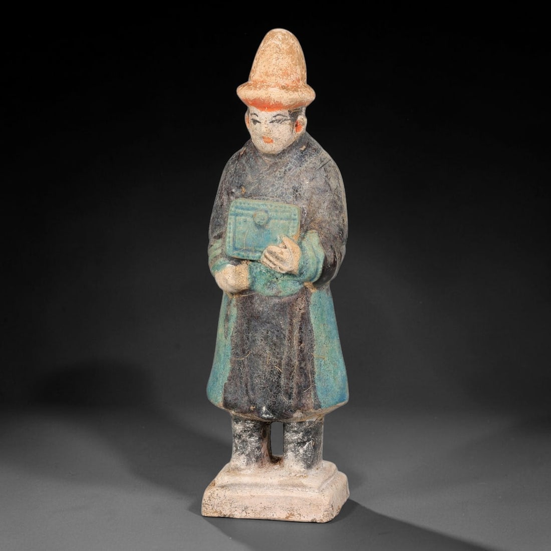 A Chinese Ming Dynasty Glazed Terracotta Male Attendant Figurine, 86AL (1 of 3)