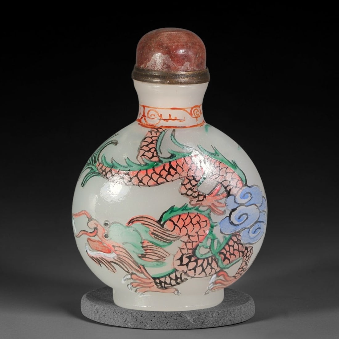 A Chinese White Glass Enamel Dragon Snuff Bottle, 45AV (1 of 3)
