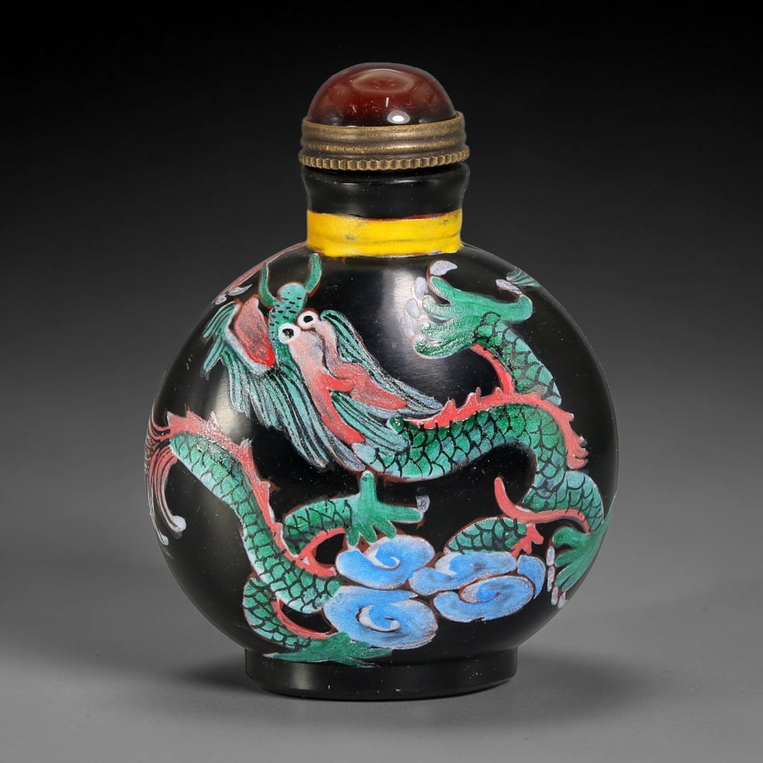 A Chinese Black Glass Enamel Dragon Snuff Bottle, 54AV (1 of 3)