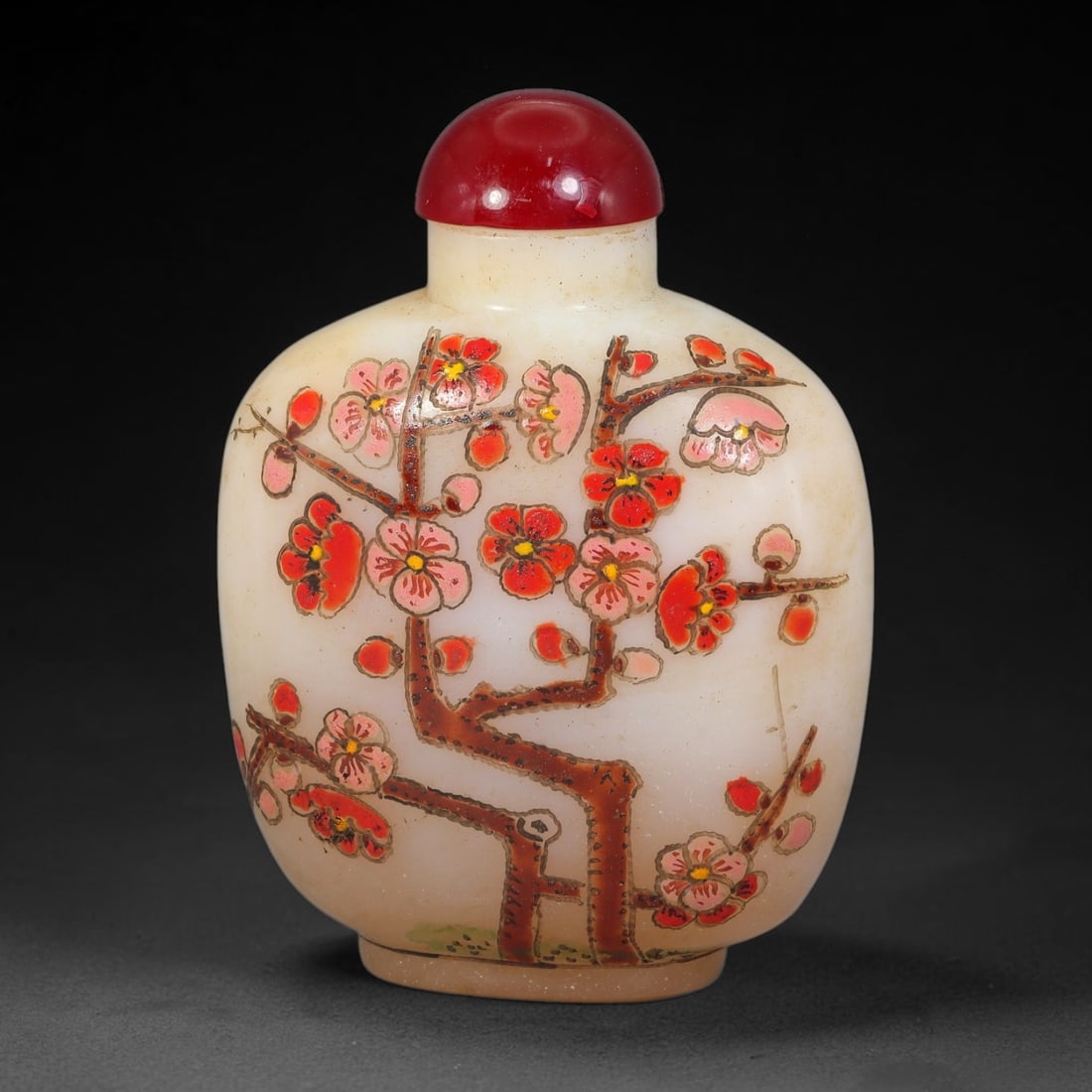 A Chinese White Glass Enamel Plum Blossom Snuff Bottle, 87AL (1 of 2)