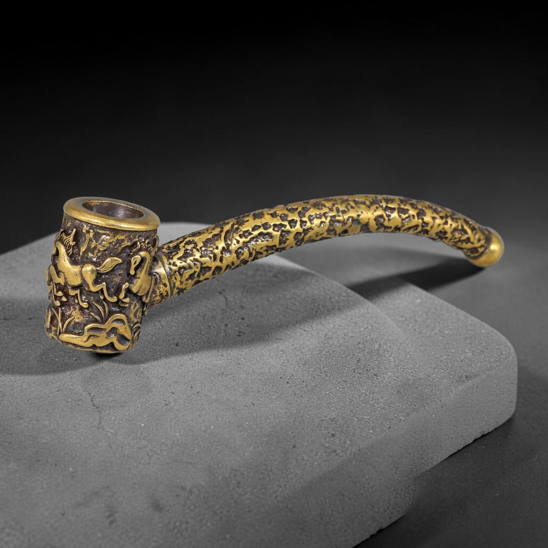 A Chinese Gilt Bronze Galloping Horse Smoking Pipe, 85AX (1 of 3)