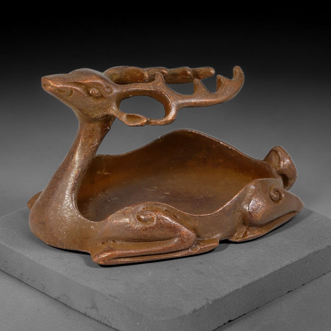 A Chinese Bronze Recumbent Deer Dish, 73AX (1 of 3)