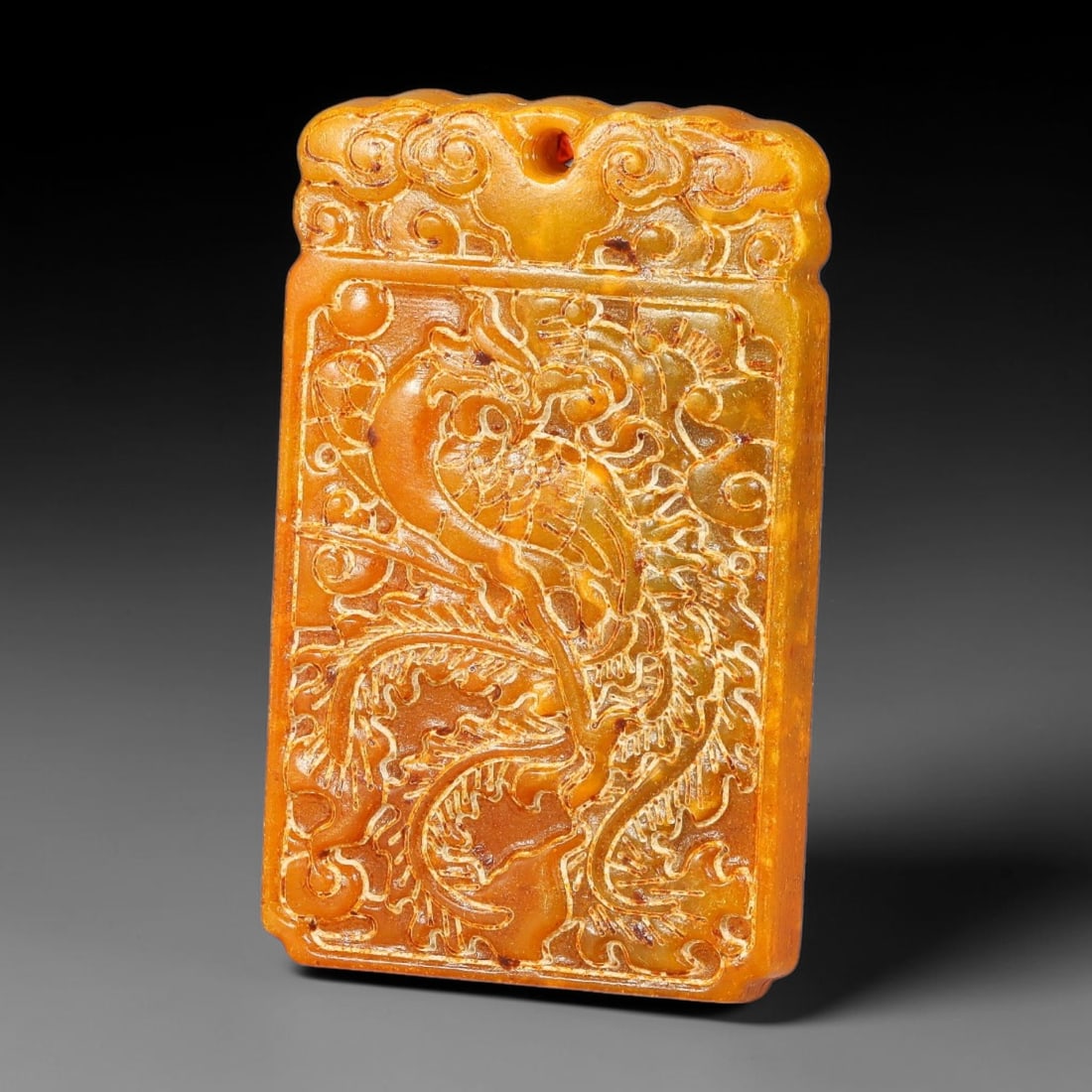 A Chinese Carved Yellow Jade Phoenix Plaque Pendant, 14BD (1 of 2)