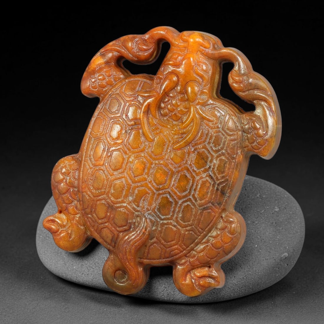 A Chinese Carved Reddish-Brown Jade Dragon Turtle Pendant, 29BD (1 of 2)