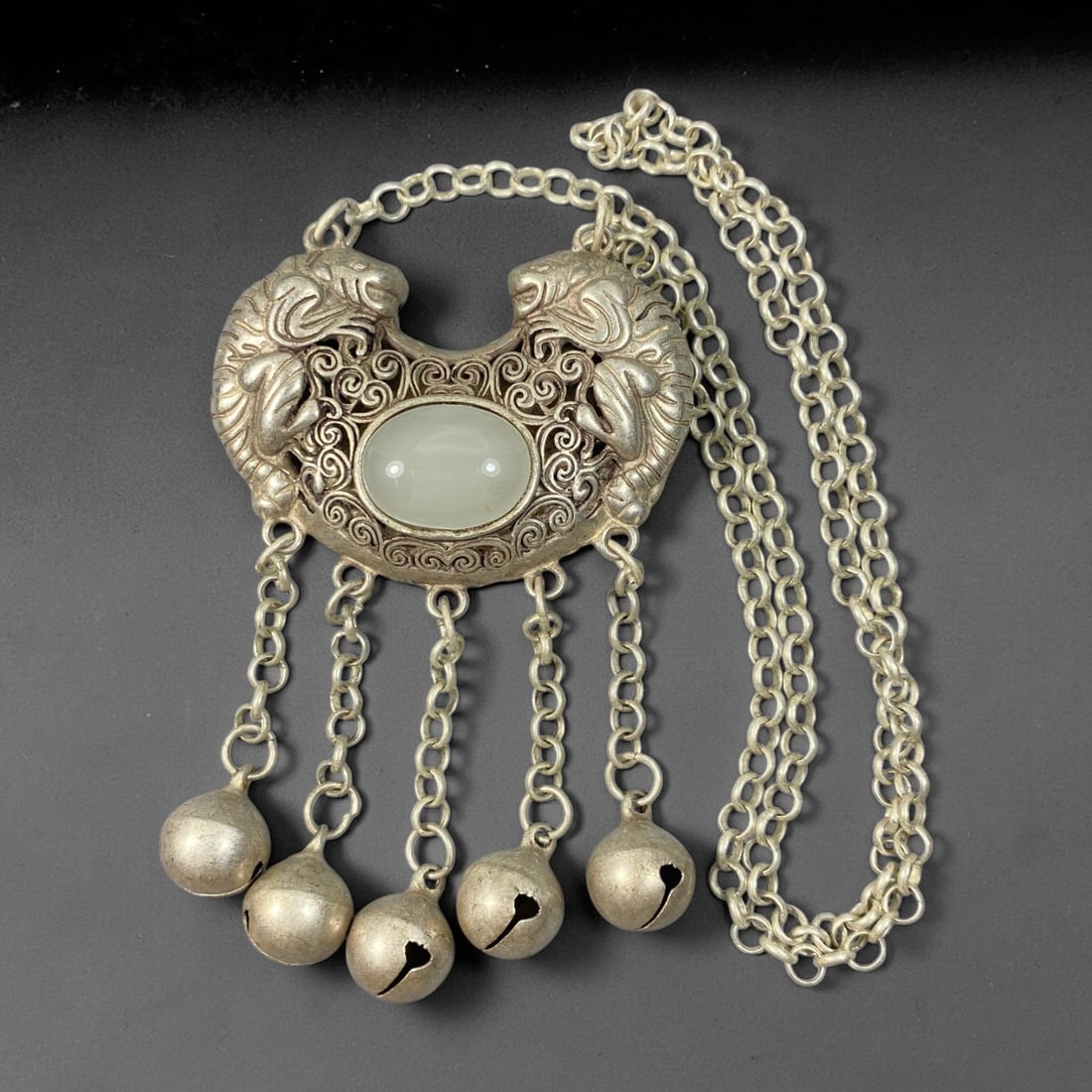 A Chinese German Silver Bat Motif Lock Pendant Necklace, 92BD (1 of 2)
