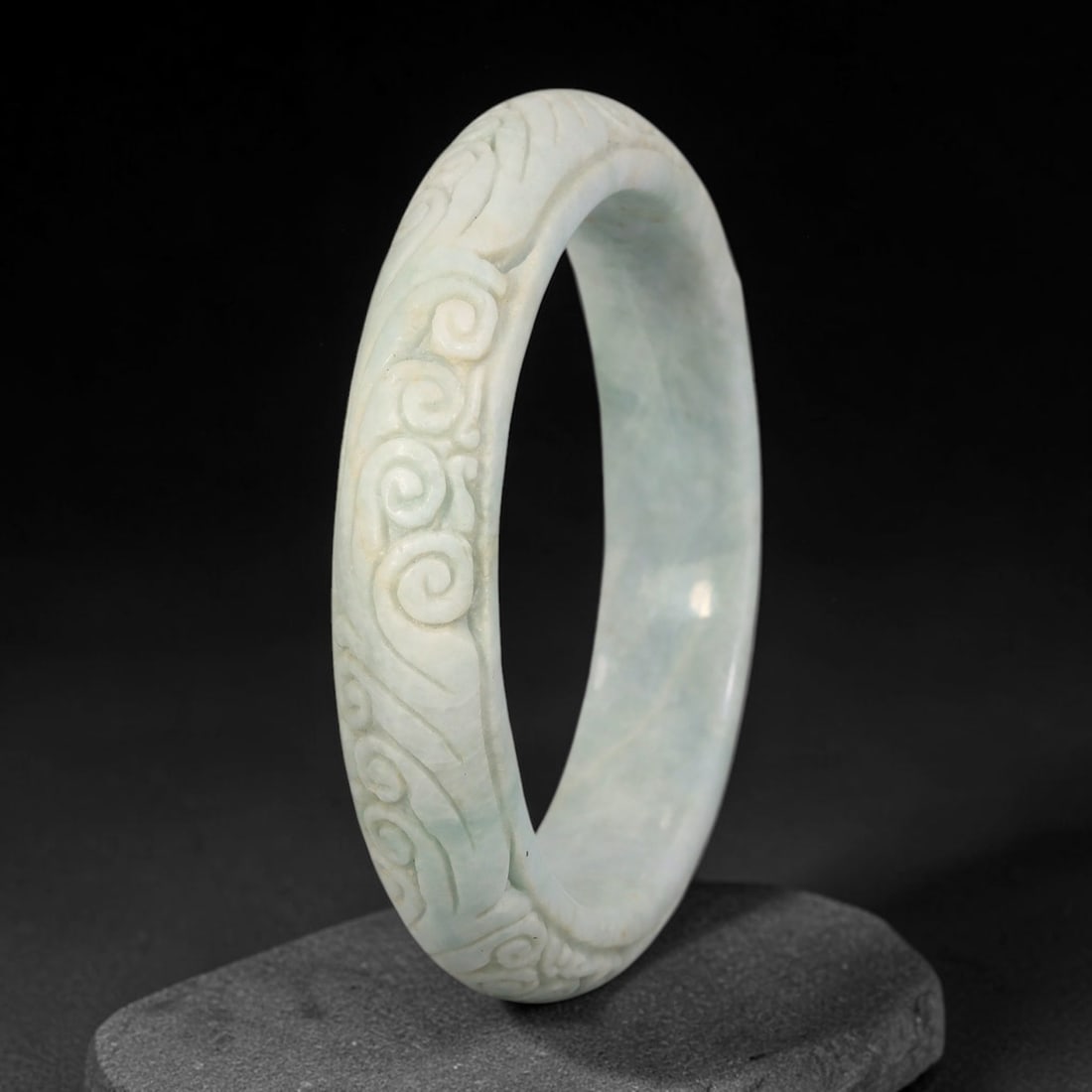 Natural Burmese Type A Jadeite Jade Carving Bangle Bracelet, 73AL (1 of 2)