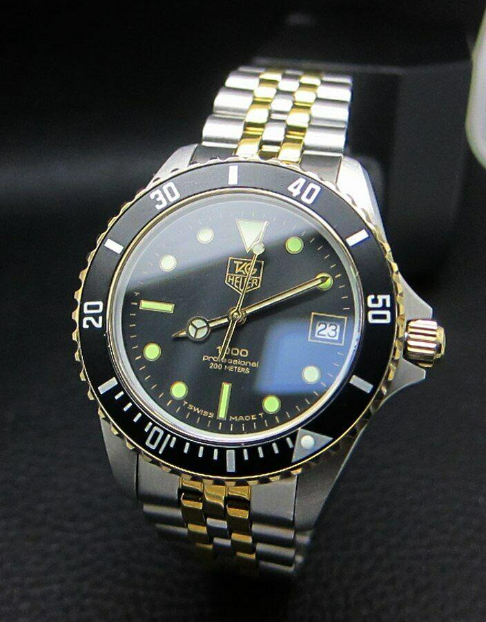 TAG HEUER 1000 Professional 200 Two Tone WATCH: ag Heuer 1000, also known as the two tone Wolf of Wall Street. Leonardo DiCaprio wore a all gold Tag Heuer 1000 in the movie Wolf of Wall Street. Condition : Good Condition - Few age related marks com