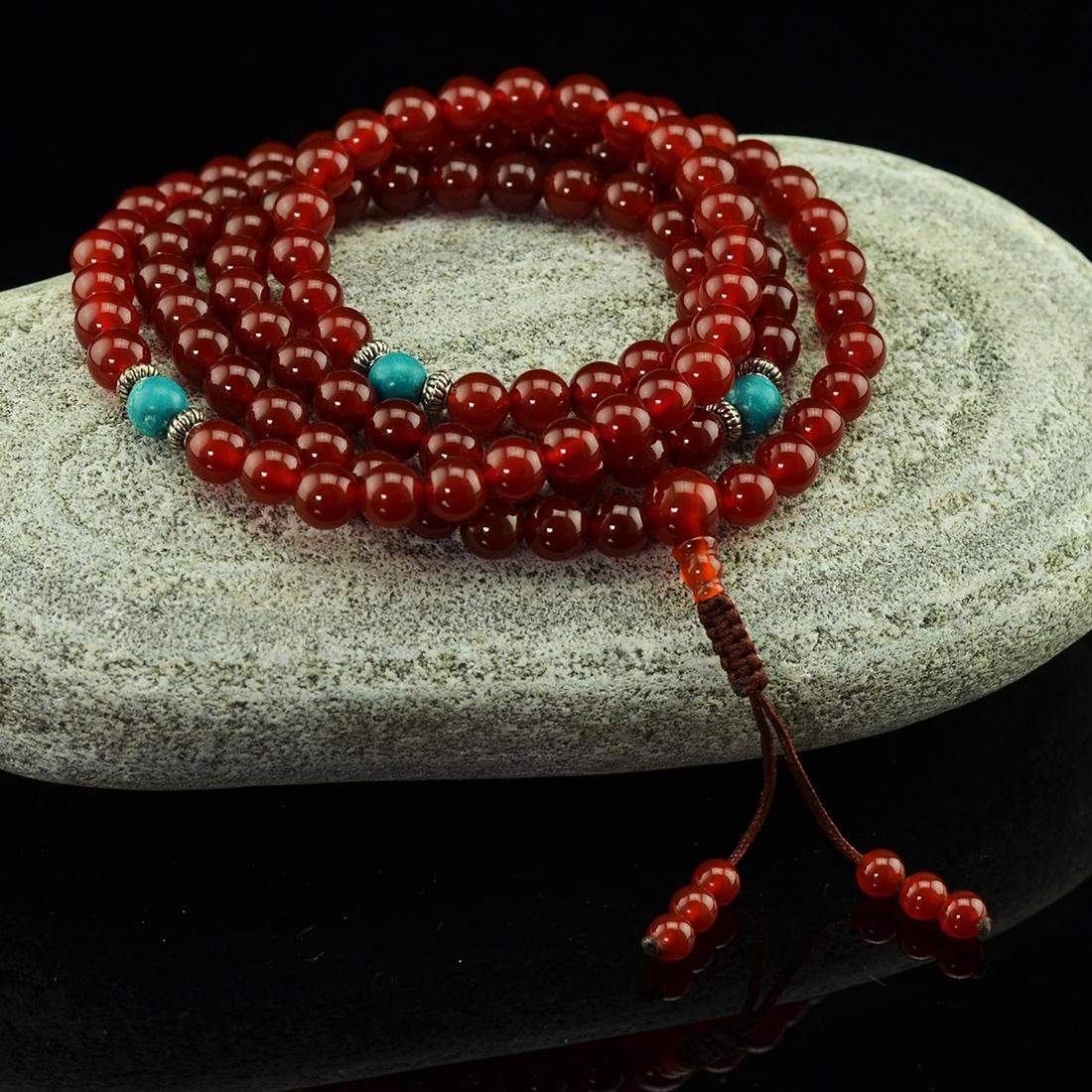 8 mm Carnelian 108 Beads Mala with Turquoise Partition (1 of 1)