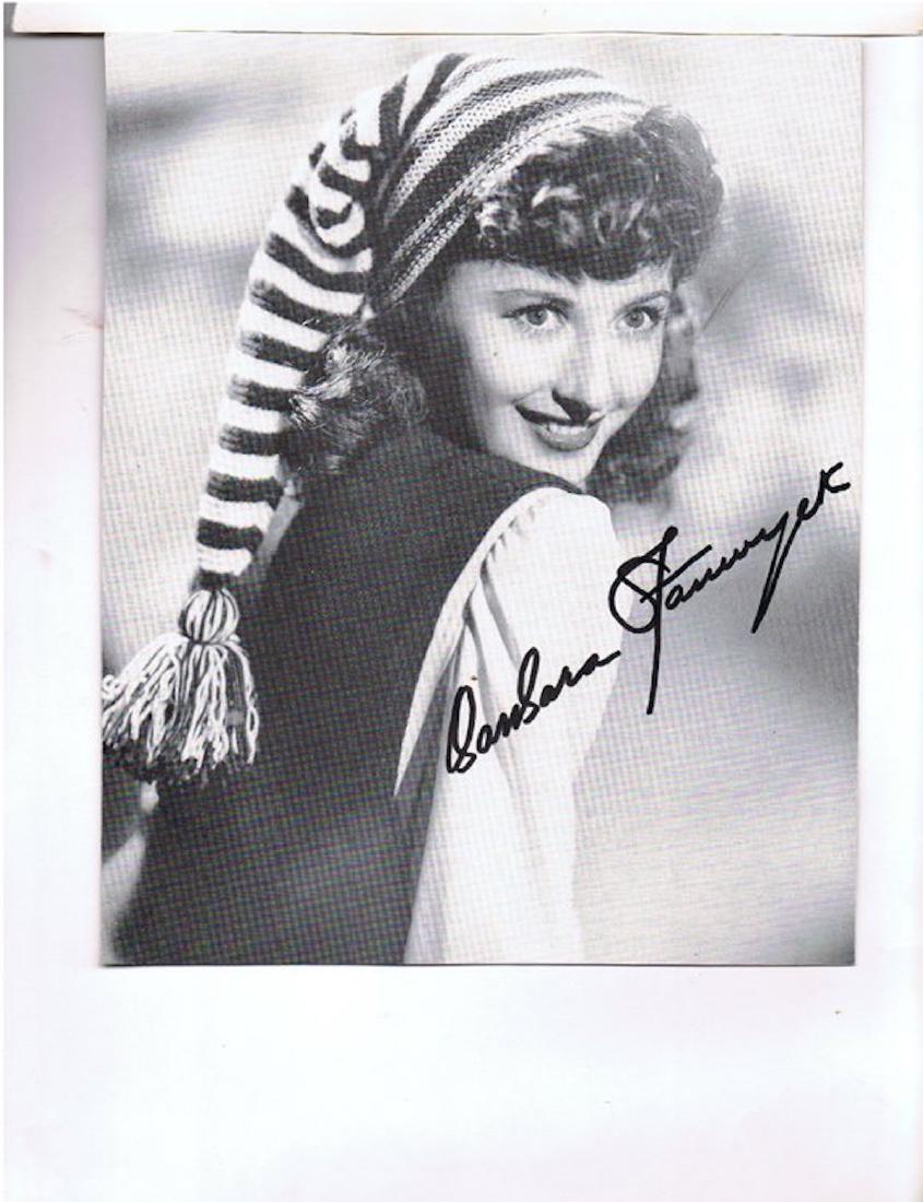 BARBARA STANWYCK - 8 X10 SIGNED PHOTO W/ COA: BARBARA STANWYCK - 8 X10 SIGNED PHOTO W/ COA FROM TODD MUELLER.Todd Mueller began collecting autographs in 1978 and now the owner of Todd Mueller Autographs. Todd Mueller has been in the Autograph ind