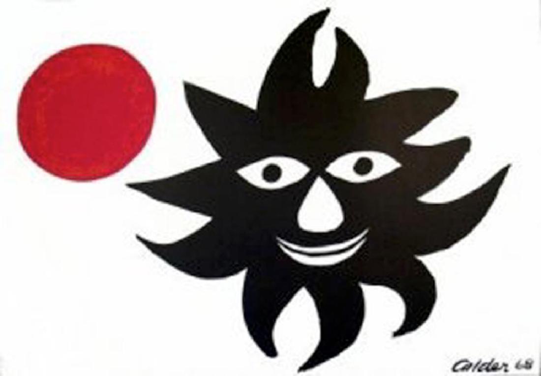 ALEXANDER CALDER - RED MOON BLACK SUN: Alexander Calder (American, 1898-1976) lithograph red Moon and black Sun , 1968 signed Calder and dated in plate (lower right) SIZE 24 x 35 inches.