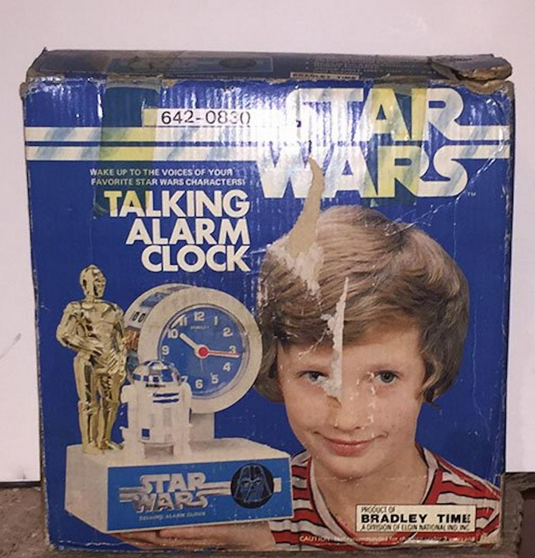 STAR WARS BRADLEY TALKING ALARM CLOCK. NO. 642-0830: STAR WARS TALKING ALARM CLOCK. NO. 642-0830. "WAKE UP TO THE VOICES OF YOUR FAVORITE STAR WARS CHARACTERS.MINT IN BOX. COMPLETE AND INTACT. COMES WITH INSTRUCTIONS. BOX SHOWS SOME SHELFWEAR (SEE PICTU