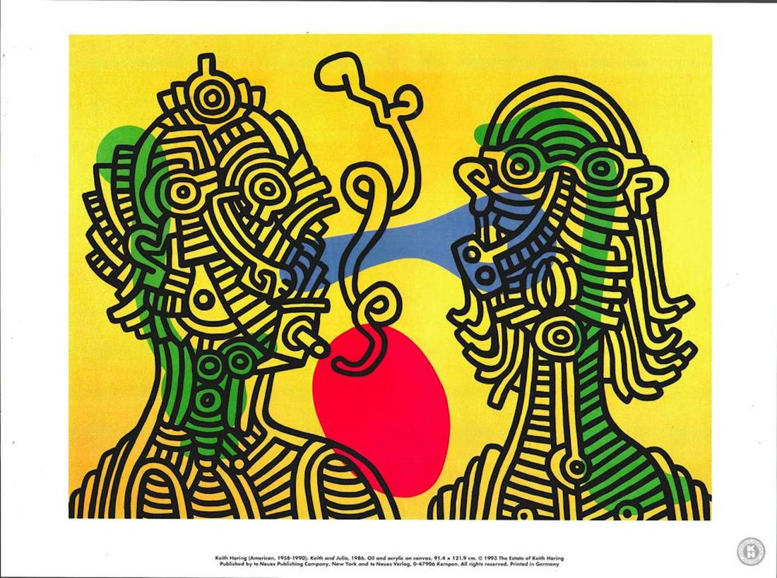 Keith Haring Printbook Poster - "Keith and Julia, 1986": Keith Haring Printbook Poster - "Keith and Julia, 1986". This image was part of the Keith Haring Printbook (1993). These items were acquired from a collector few years ago, and we are now selling them