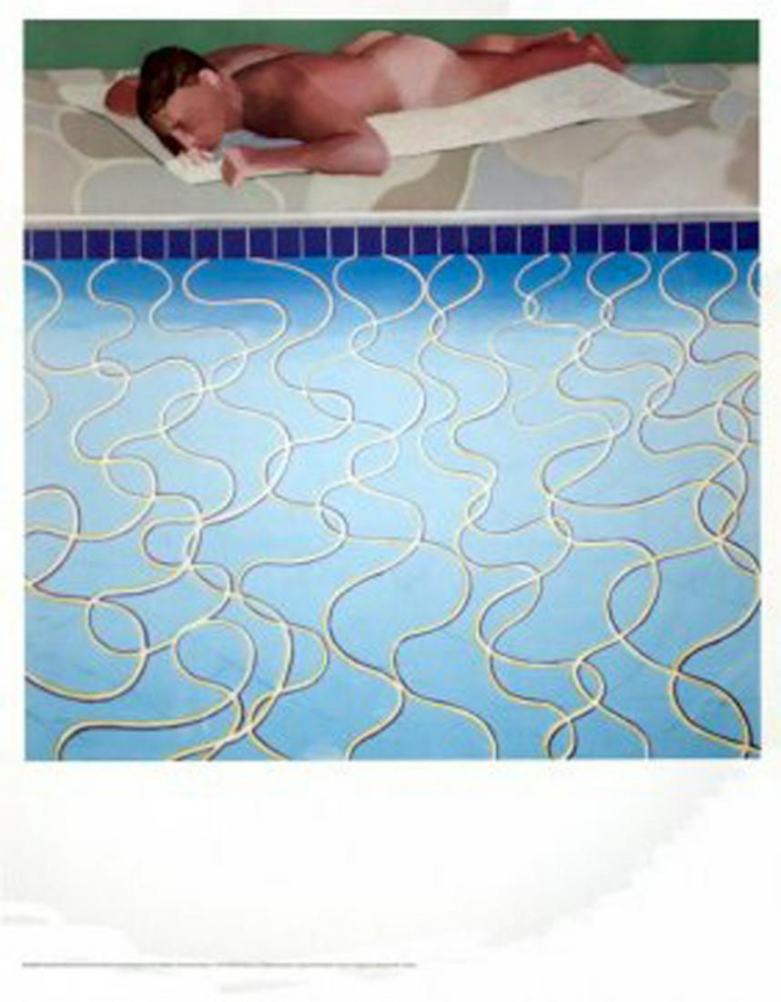 DAVID HOCKNEY "THE SUNBATHER" POSTER: David Hockney "The Sunbather" Lithograph Offset 1970 26 x 20 inches Very Rare out-of-print poster Probably very small edition. Near Mint Condition