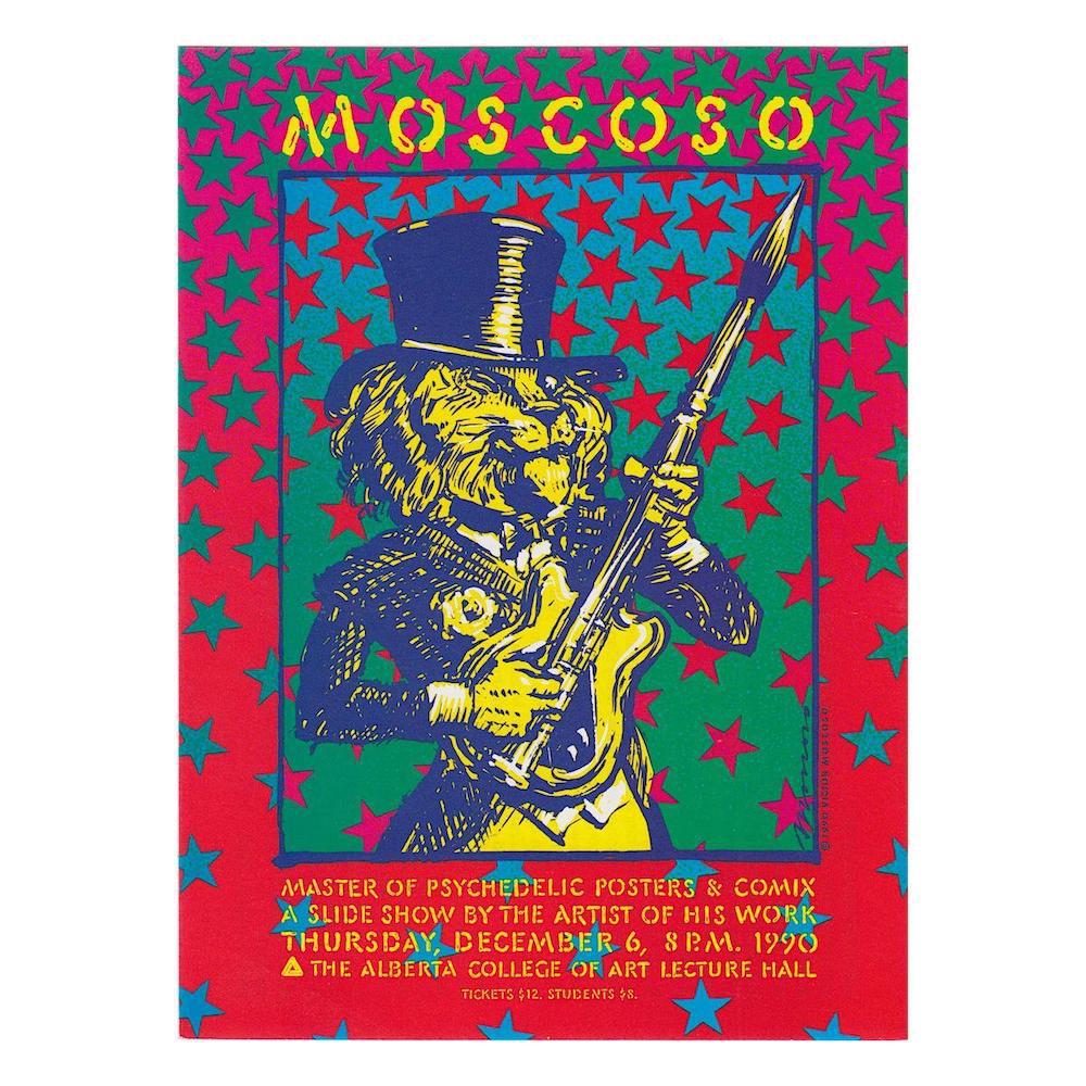 Victor Moscoso - 1990 Handbill: VICTOR MOSCOSO (Spanish-American Artist). Original & Vintage 1990 Gallery Handbill. Venue: Alberta College of Art, Alberta, Canada. Artist: Victor Moscoso. 1990 First Printing. Includes COA. 5.25 inch