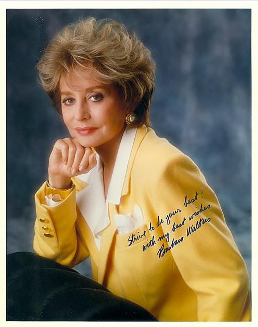 Barbara Walters - 8 x 10 Signed Photograph w/COA: Barbara Walters - 8 x 10 Signed Photograph w/COA. A signed color satin finished photograph of Barbara Walters. Signed by her in black felt tip ink. Comes with COA from Todd Mueller Autographs