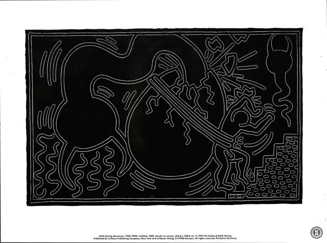 Keith Haring Printbook Poster - "Untitled, 1988: Keith Haring Printbook Poster - "Untitled, 1988. This image was part of the Keith Haring Printbook (1993). These items were acquired from a collector few years ago, and we are now selling them to the