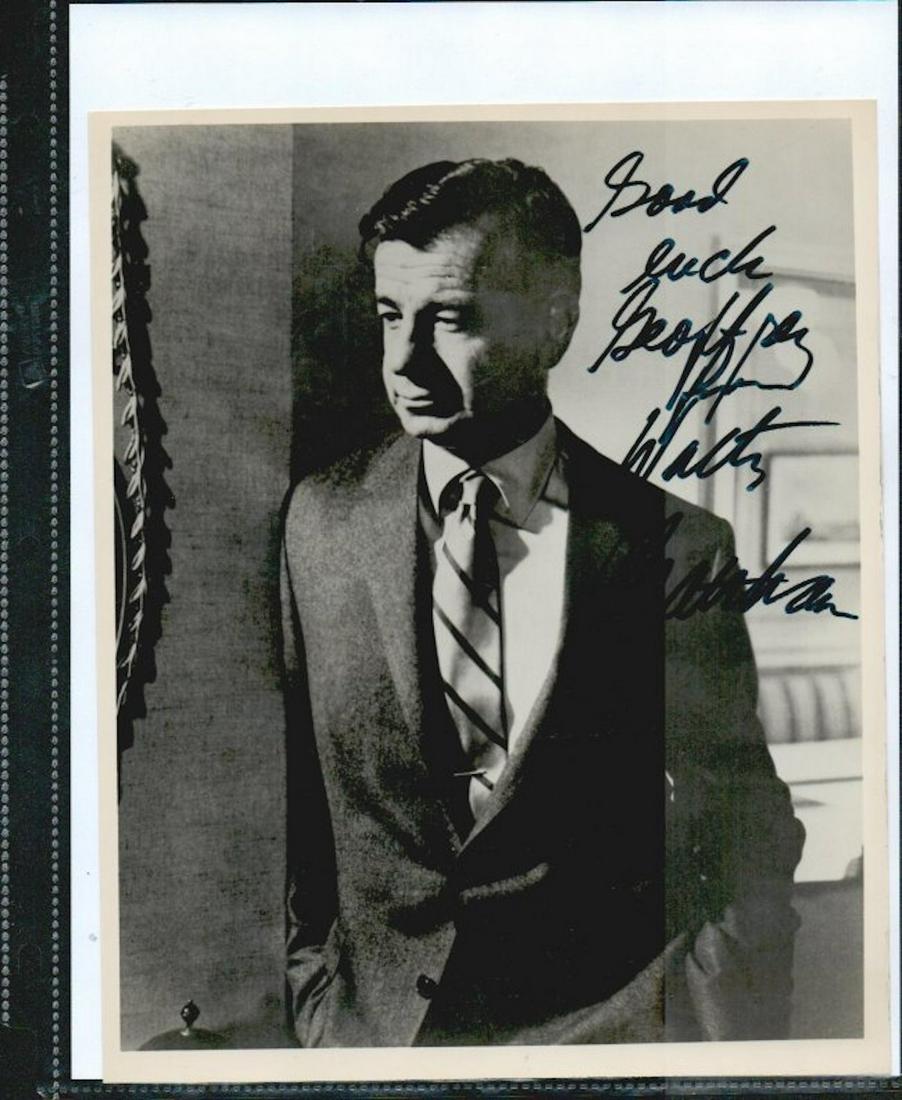 WALTER MATTHAU SIGNED 8 X 10 PHOTOGRAPH W/COA: WALTER MATTHAU SIGNED 8 X 10 PHOTOGRAPH W/COA. HERE IS AN 8 X 10 B/W GLOSSY PHOTOGRAPH SIGNED AND INSCRIBED IN BLACK INK NICELY BY WALTER MATTHAU. COMES WITH A CERTIFICATE OF AUTHENTICITY FROM TODD MU