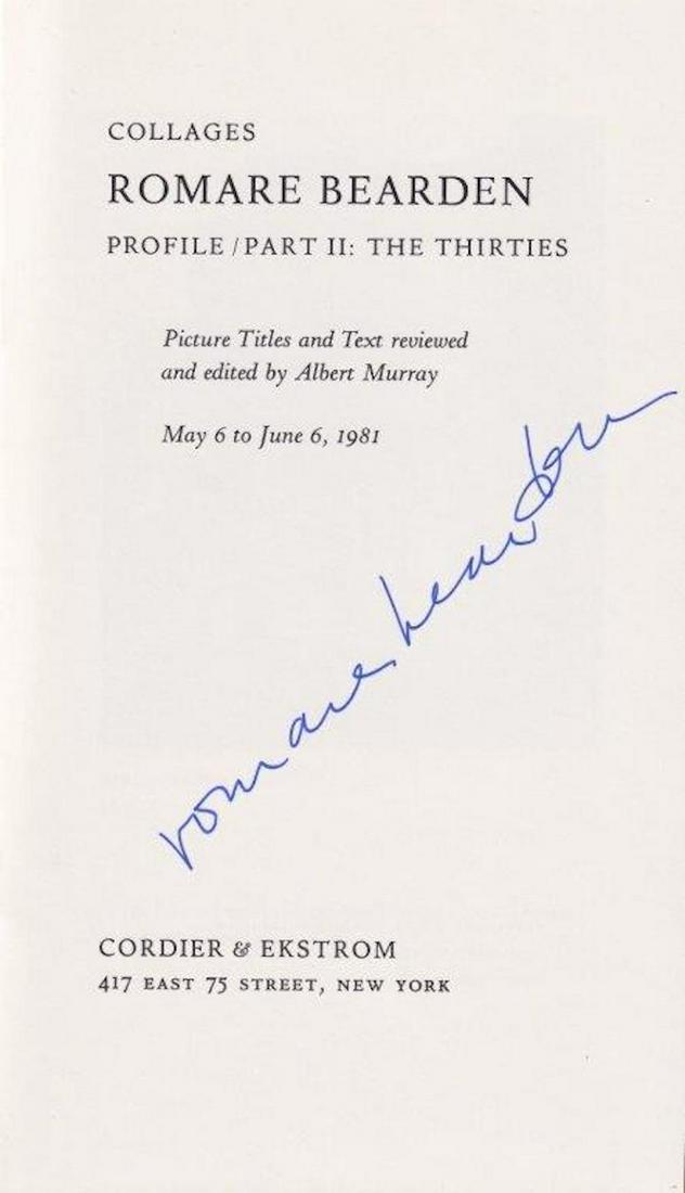 Romare Bearden- Signed brochure w/COA: Romare Bearden- Signed brochure w/COA. Brochure signed inside by Romare Bearden honoring his work. In very good condition. Romare Bearden (September 2, 1911 Ã¢Â€Â“ March 12, 1988) was an Afric