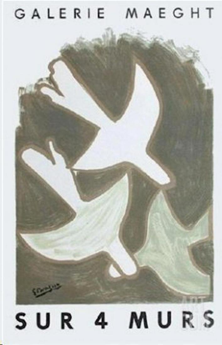 GEORGE BRAQUE SUR 4 MURS: George Braque - "Sur 4 Murs" Original Lithographic Poster Limited edition of 1000 Created for the Exhibition at the Galerie Maeght 1956 Printed by Mourlot, Paris Sheet: 28 x 19 in (71x48cm)