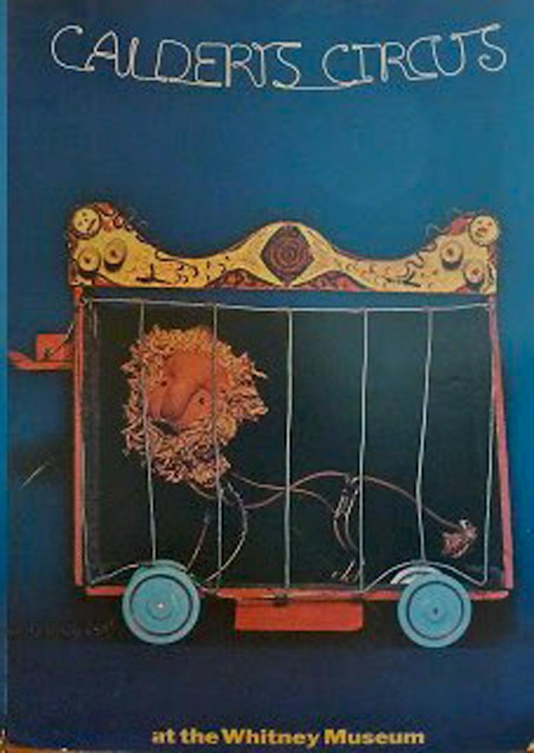 ALEXANDER CALDER -CIRCUS LION IN THE CAGE VINTAGE: Alexander Calder (American, 1898-1976) -VINTAGE CIRCUS WHITNEY MUSEUM LION IN THE CAGE 32 X 23 INCHES. NEAR MINT