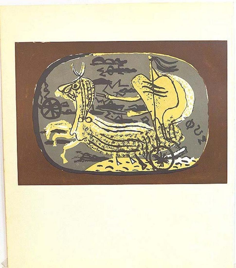 BRAQUE "CHARIOT" ORIGINAL LITHO PRINTED BY MOURLOT (50%: BRAQUE color lithograph printed single sided on heavy stock in 1961 published in collaboration with the Galerie Maeght in Paris, France and famous French poet and art critic Jacques Dupin who was the 