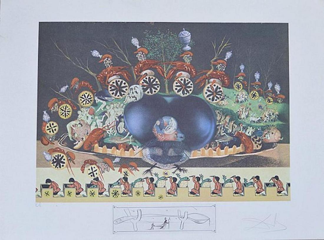 Salvador Dali.from DINNER DE GALA Limited edition litho: Salvador Dali.FROM DINNER DE GALA "lubster" Limited edition lithograph hand signed and numbered" the Diners of Gala Suite. Field 77-5 FULL size 21 3/4 x 29 1/2 inches.