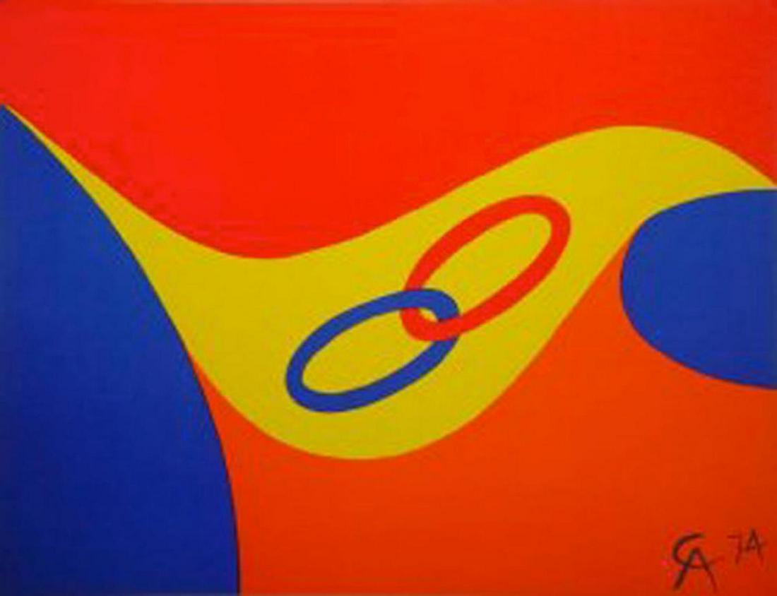 ALEXANDER CALDER "FRIENDSHIP": ALEXANDER CALDER- "FRIENDSHIP" ORIGINAL LITHO 1974 YOU ARE BIDDING ON .CALDER"FRIENDSHP"[ ONE FROM A SERIES OF SIX LITHOGRAPHS COMMISSIONED BY AIR BRANIFF IN 1975, PAINTED ON A BRANIFF, D.C8-62 JET, I
