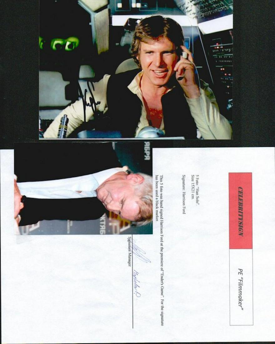 RARE HARRISON FORD SIGNED 6 X 8 "ENDER'S GAME" PHOTO: RARE HARRISON FORD SIGNED 6 X 8 PHOTOGRAPH. THIS IS 5 OF 5 PHOTOGRAPH THAT WAS HAND SIGNED BY HARRISON FORD IN UKRAINE AT THE PREMIER OF THE MOVIE " ENDER'S GAME". THE AUTHENTICITY OF THIS ITEM IS GUA