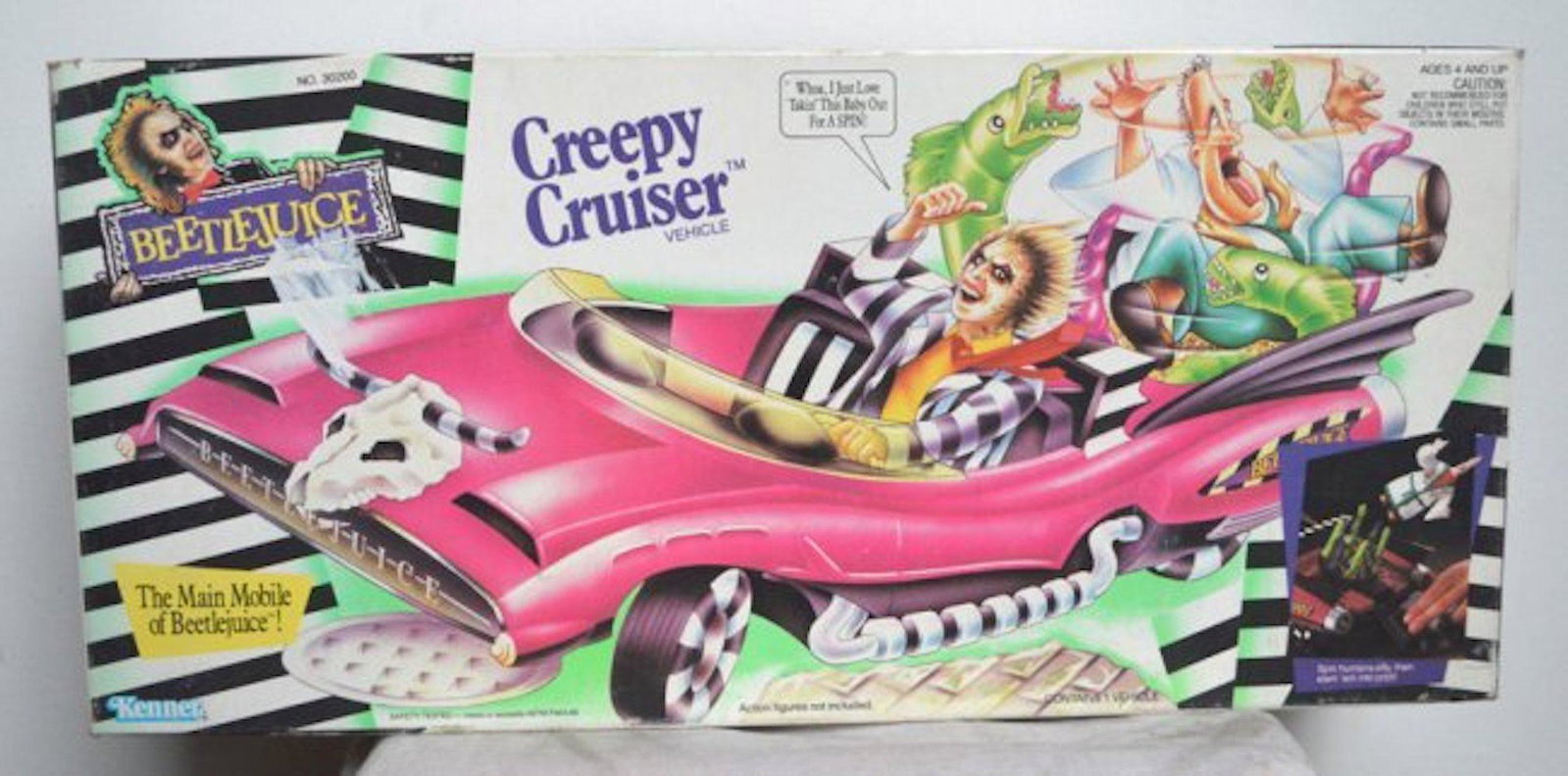 BETTLEJUICE CREEPY CRUISER VEHICLE: BETTLE JUICE CREEPY CRUISER VEHICLE. THE MAIN MOBILE OF BEETLEJUICE. CONTENT: ONE VEHICLE. ACTION FIGURE NOT INCLUDED.MINT IN BOX. COMPLETE AND INTACT.