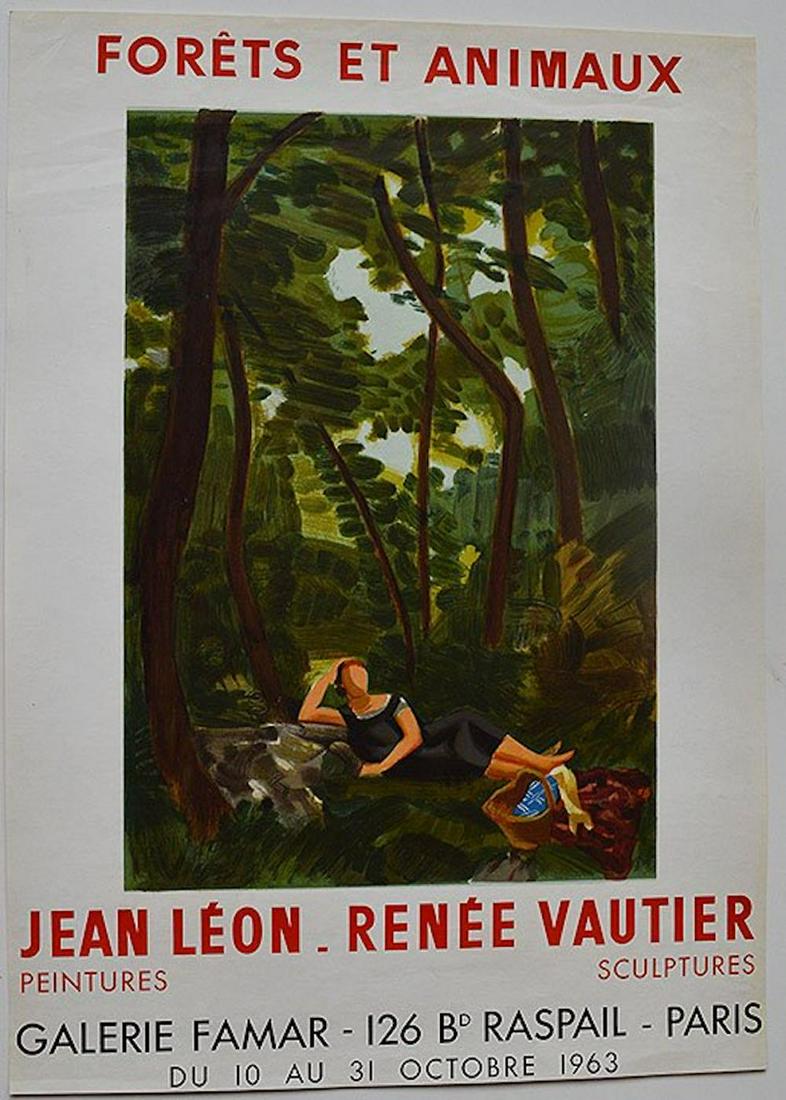 JEAN LEON, RENEE VAUTIER "FORETSS ET ANIMAUX": JEAN LEON, RENEE VAUTIER "FORETSS ET ANIMAUX". MEASURES AT 25 X 18