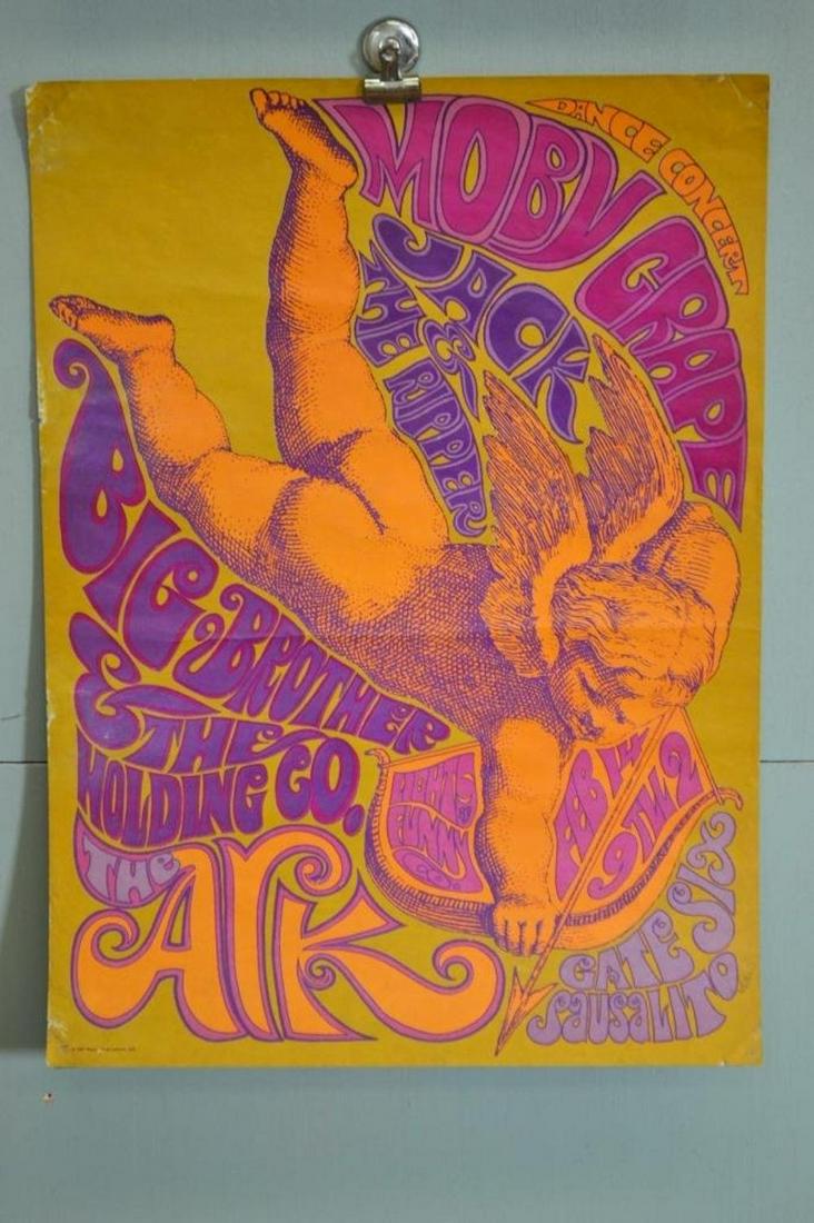 BIG BROTHER & THE HOLDING COMPANY CONCERT POSTER: BIG BROTHER THE HOLDING COMPANY CONCERT POSTER. MEASURES AT 16X22. MODERATE TEARS AND RIPS TO THE CORNERS, OTHERWISE GOOD CONDITIONin black plexy frame