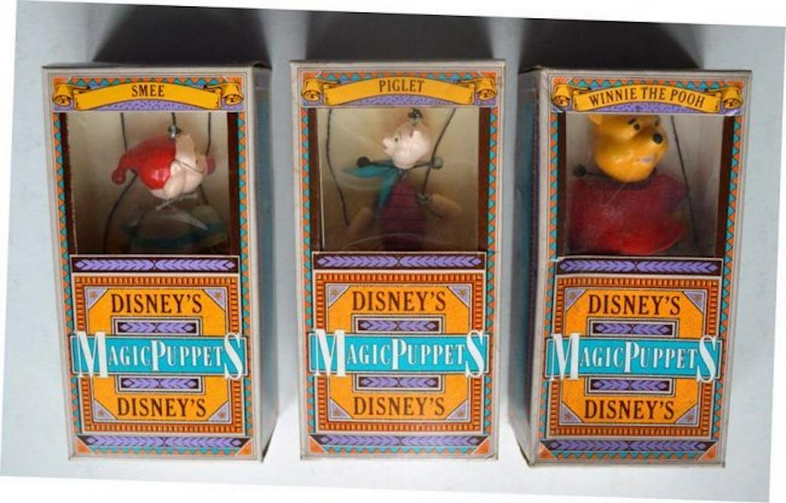 3 DISNEY'S MAGIC PUPPETS "SMEE", "PIGLET, & "WINNIE THE: 3 DISNEY'S MAGIC PUPPETS "SMEE", "PIGLET, & "WINNIE THE POOH." MEASURES AT 5" TALL. COMPLETE AND INTACT.